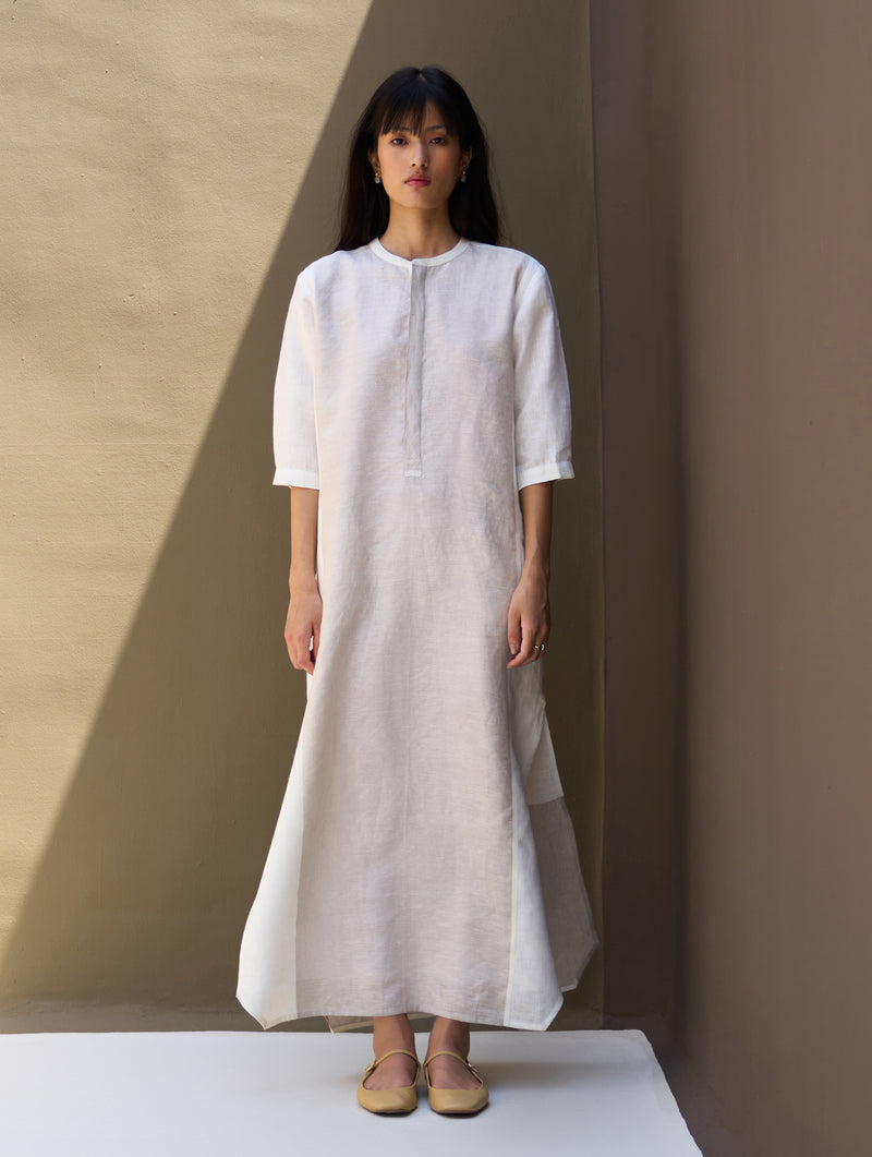 Faiza Metallic Linen Dress - Ivory Manan Faiza Metallic Linen Dress - Ivory Manan