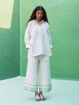 Mara Border Linen Pant - Ivory