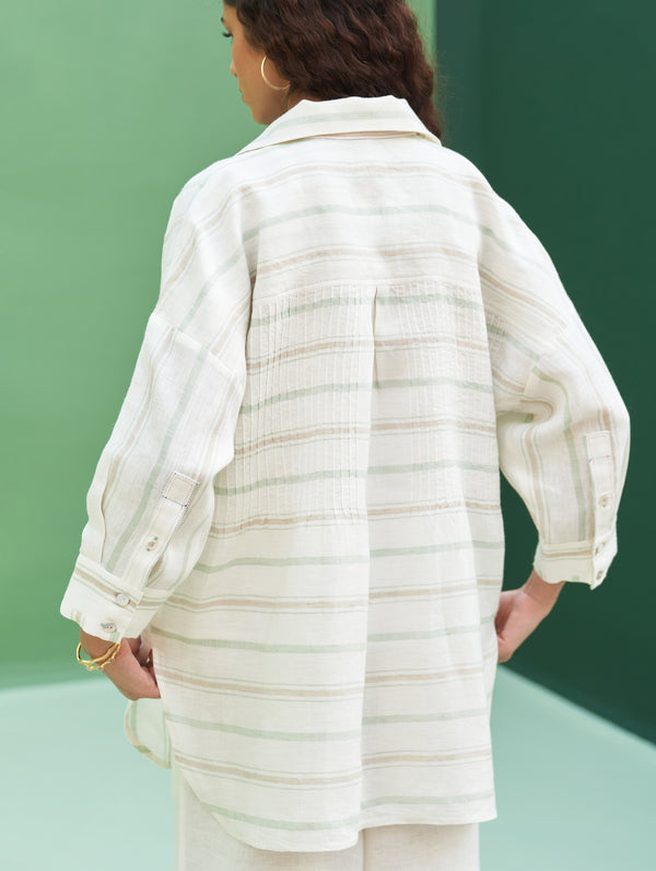 Kiku Striped Linen Shirt - Mint