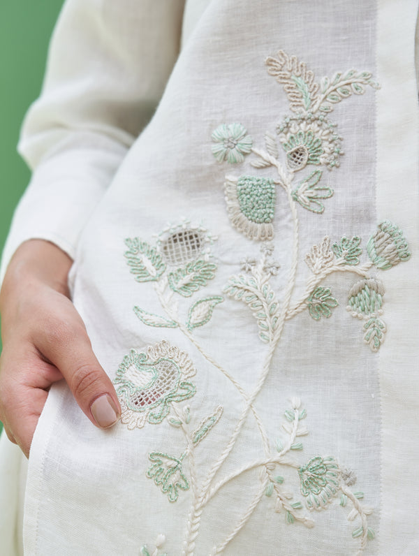 Noi Hand-Embroidered Linen Top - Ivory