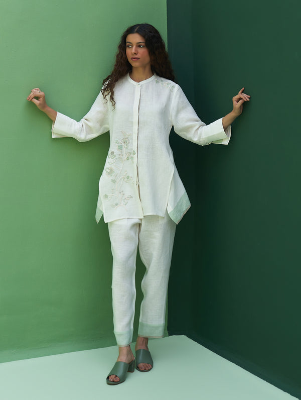 Noi Hand-Embroidered Linen Top - Ivory