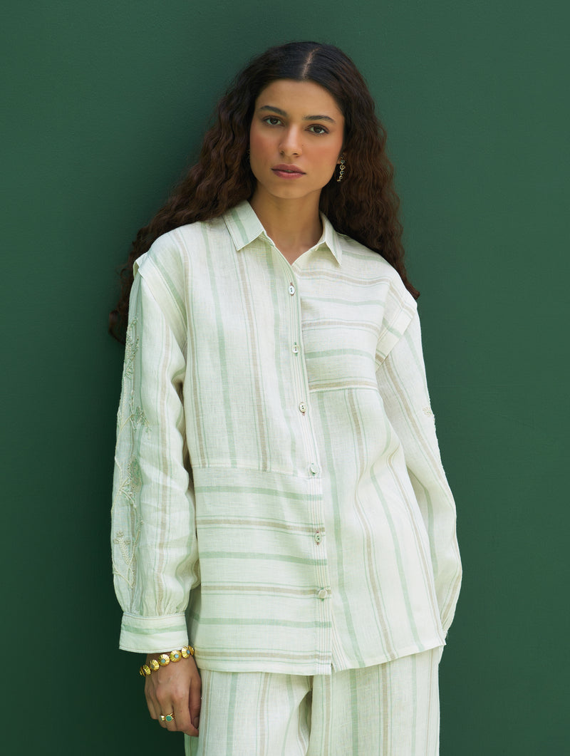 Akra Striped Linen Shirt - Mint