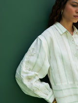 Akra Striped Linen Shirt - Mint