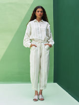 Iona Striped Linen Pant - Mint