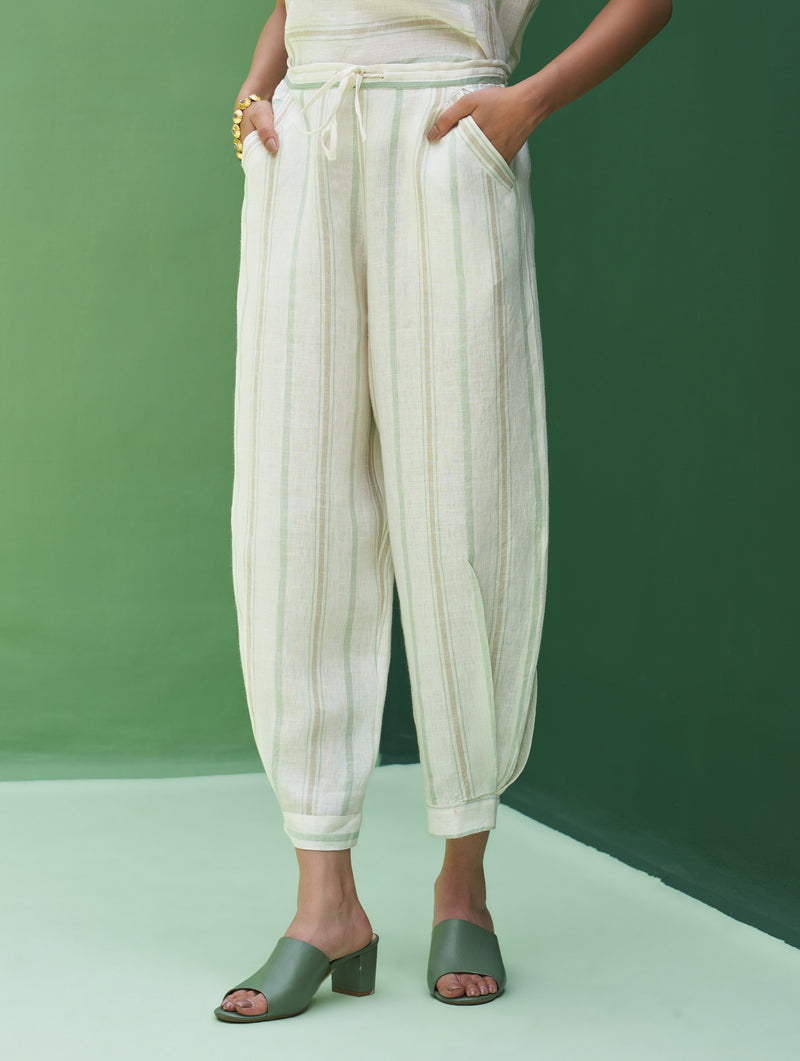 Iona Striped Linen Pant - Mint