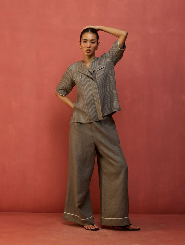 Shiro Stripe Linen Co-ord Set - Grey