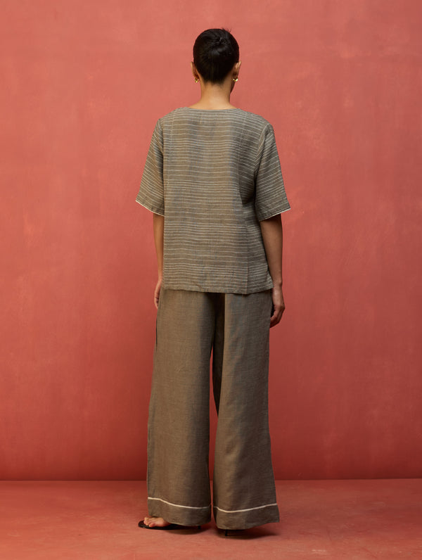 Shiro Stripe Linen Co-ord Set - Grey
