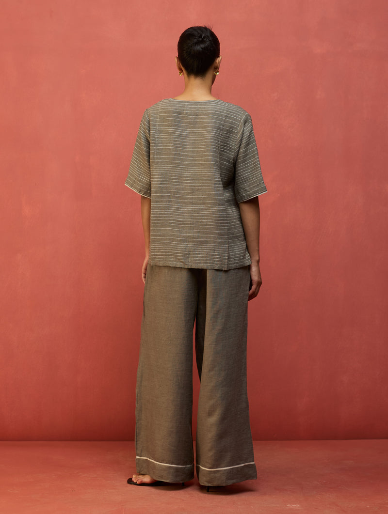 Shiro Stripe Linen Co-ord Set - Grey