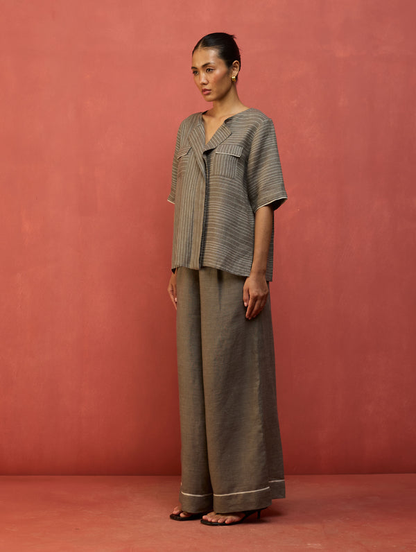 Shiro Stripe Linen Co-ord Set - Grey
