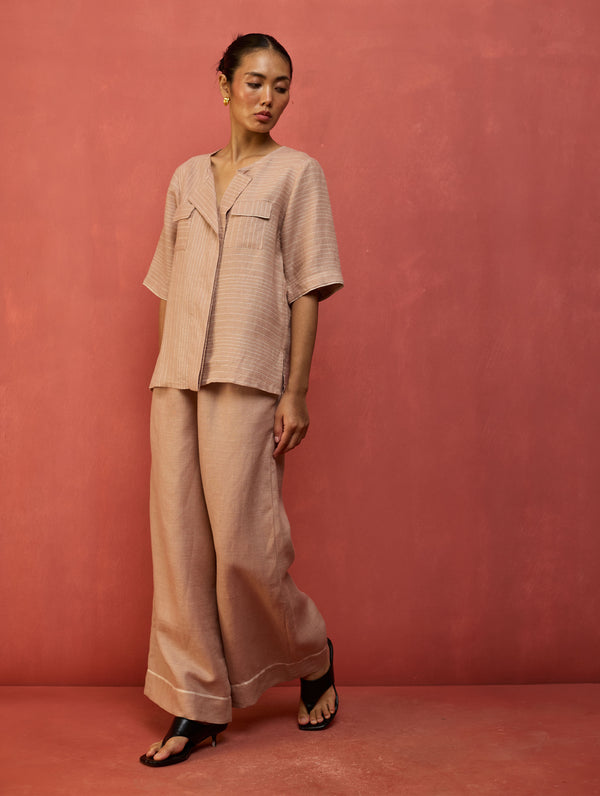 Shiro Stripe Linen Top - Dusty Rose
