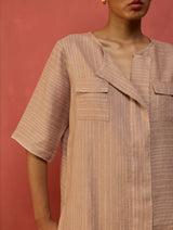 Shiro Stripe Linen Top - Dusty Rose