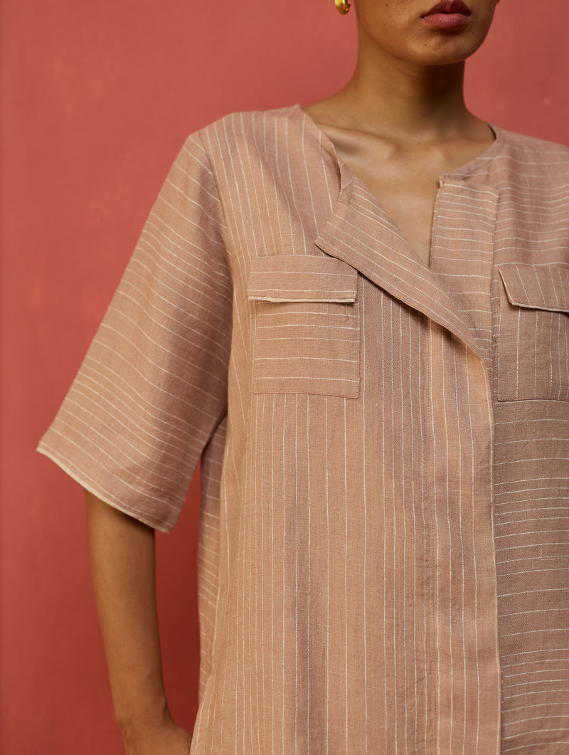 Shiro Stripe Linen Top - Dusty Rose