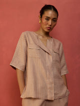 Shiro Stripe Linen Top - Dusty Rose