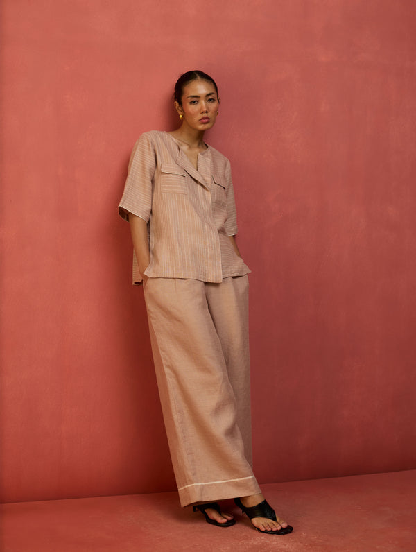 Shiro Stripe Linen Top - Dusty Rose