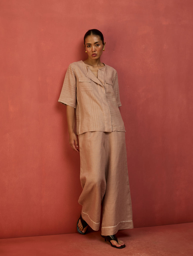 Shiro Stripe Linen Top - Dusty Rose