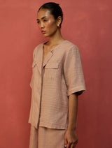 Shiro Stripe Linen Top - Dusty Rose