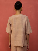 Shiro Stripe Linen Top - Dusty Rose