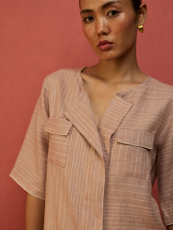 Shiro Stripe Linen Top - Dusty Rose