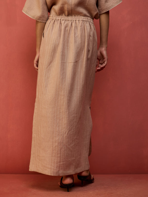 Hiro Stripe Linen Skirt - Dusty Rose