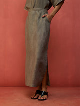 Hiro Stripe Linen Skirt - Grey