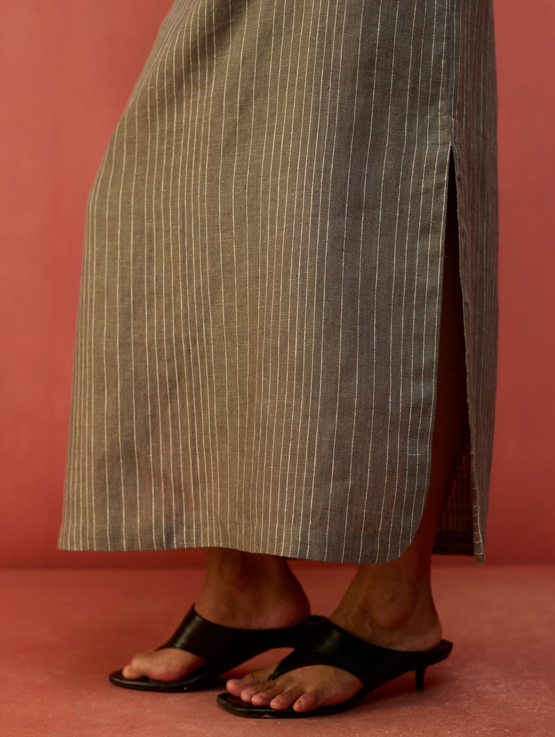 Hiro Stripe Linen Skirt - Grey