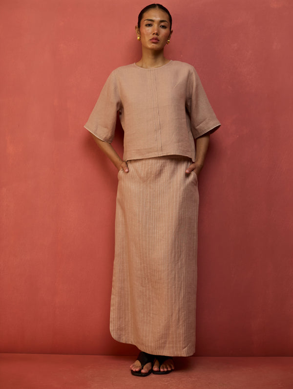 Mariko Cropped Linen Co-ord Set - Blush