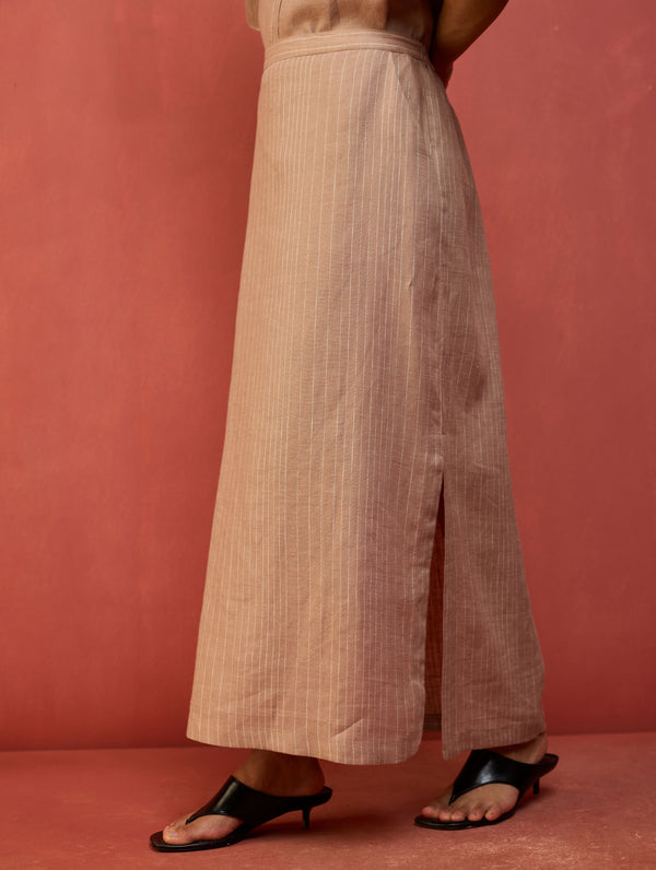 Hiro Stripe Linen Skirt - Dusty Rose