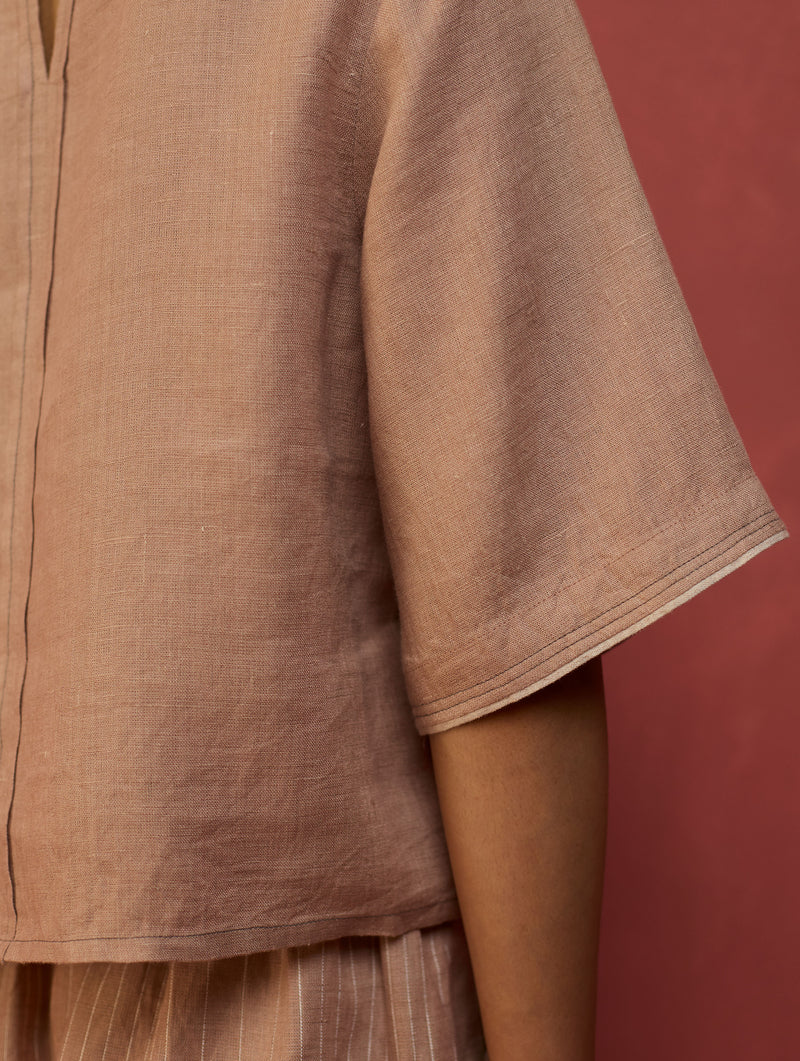 Mariko Cropped Linen Co-ord Set - Blush