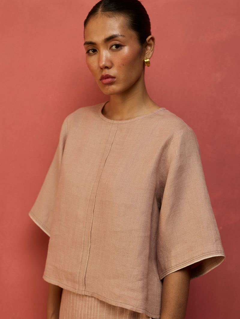 Mariko Cropped Linen Co-ord Set - Blush