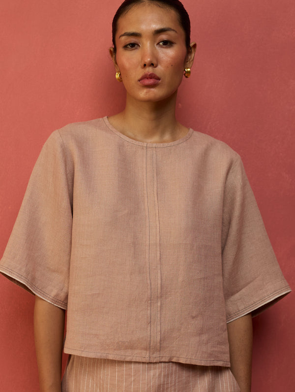 Mariko Cropped Linen Co-ord Set - Blush