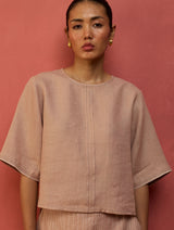 Mariko Cropped Linen Co-ord Set - Blush