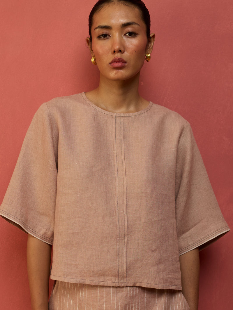 Mariko Cropped Linen Co-ord Set - Blush