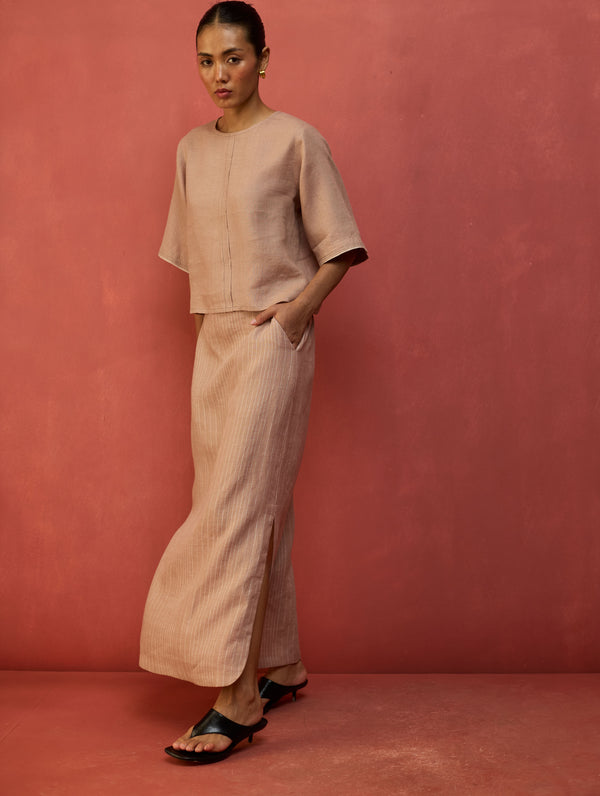 Hiro Stripe Linen Skirt - Dusty Rose