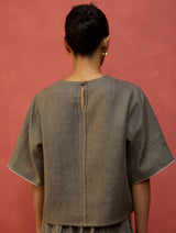 Mariko Crop Linen Top - Grey