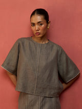 Mariko Crop Linen Top - Grey