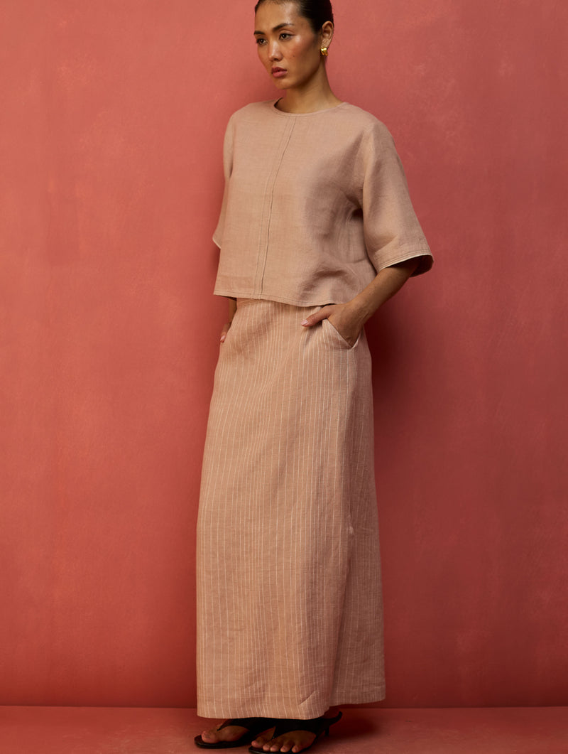 Mariko Cropped Linen Co-ord Set - Blush