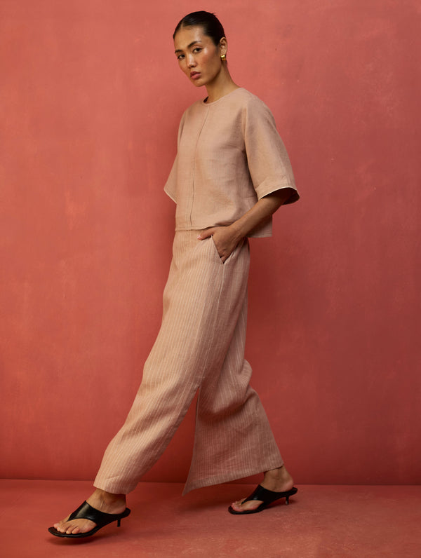Mariko Cropped Linen Co-ord Set - Blush