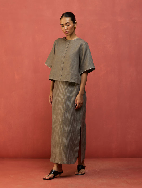 Mariko Crop Linen Top - Grey