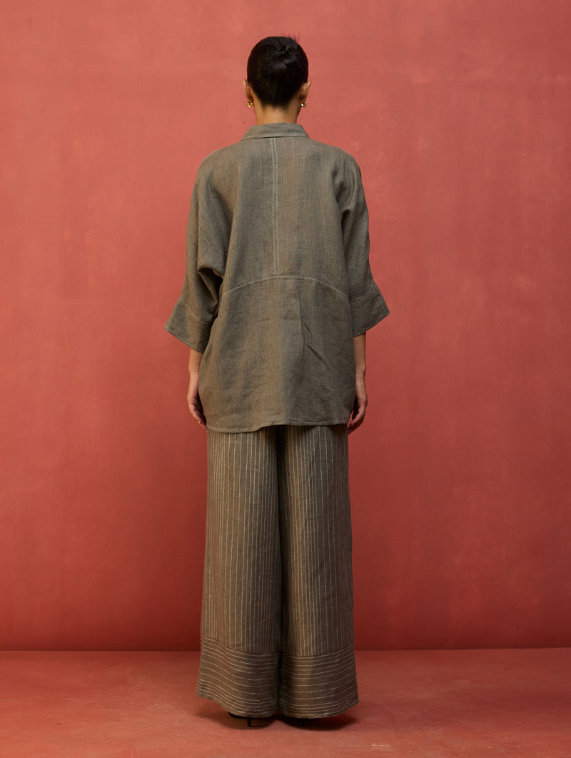 Juno Stripe Linen Pants - Grey