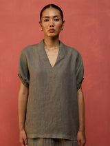 Hoshi Linen Top - Grey