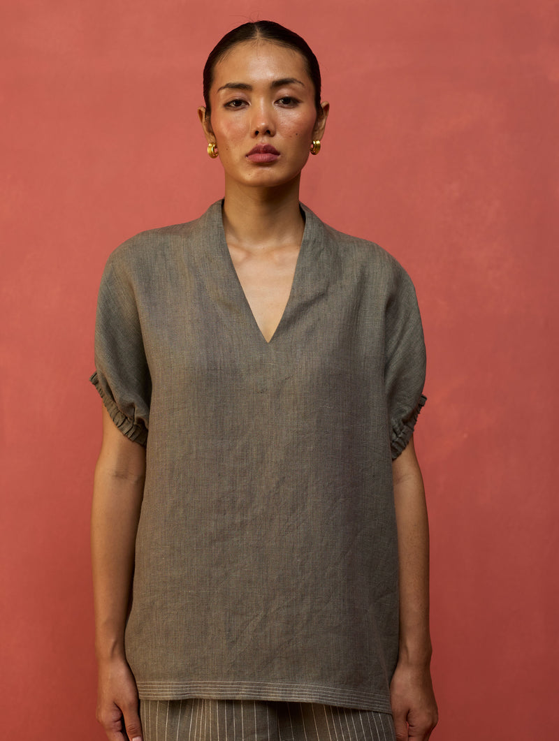 Hoshi Linen Top - Grey