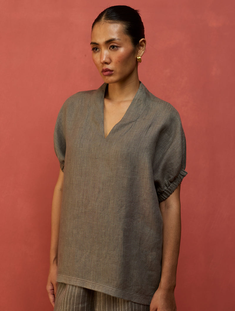 Hoshi Linen Top - Grey