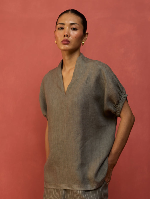 Hoshi Linen Top - Grey