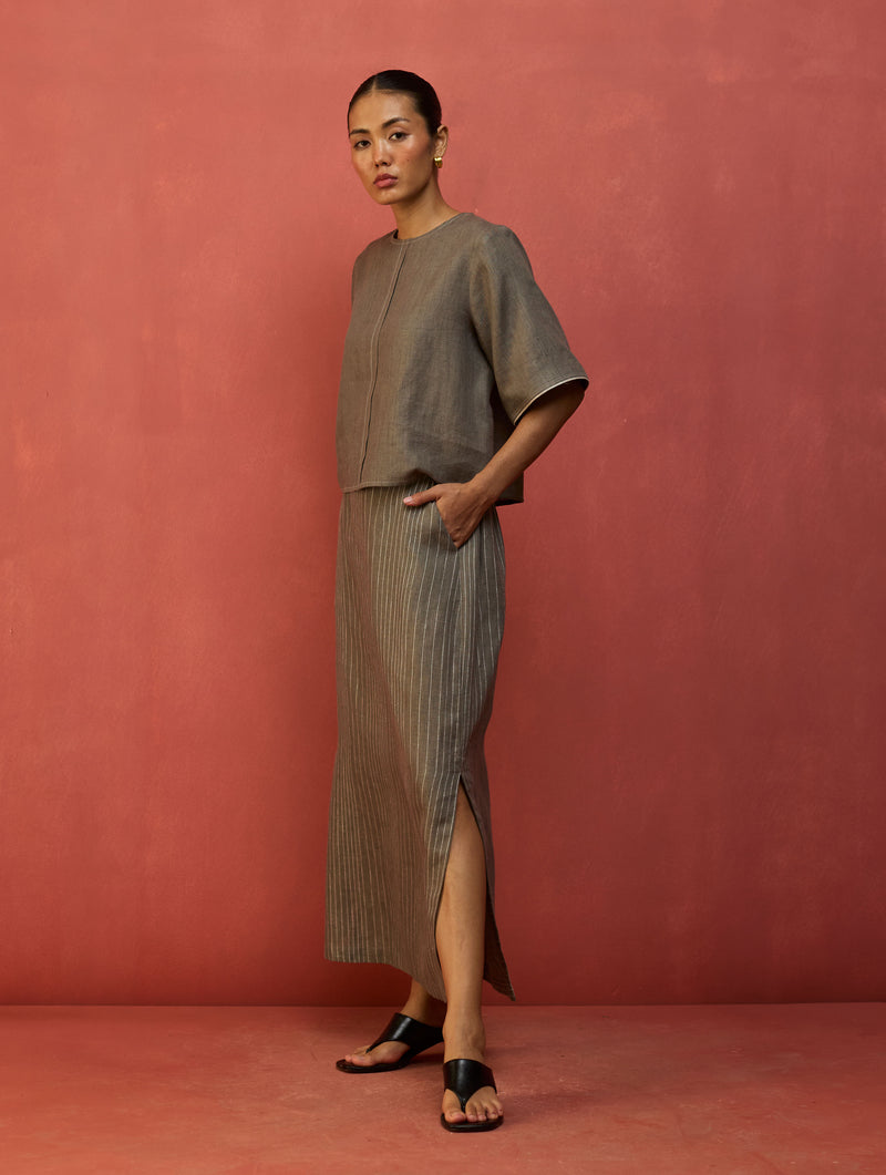 Mariko Crop Linen Top - Grey