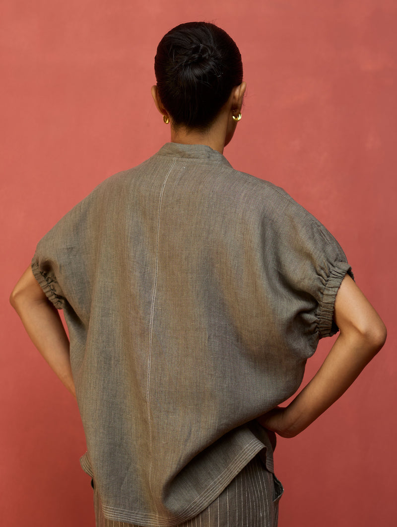Hoshi Linen Top - Grey