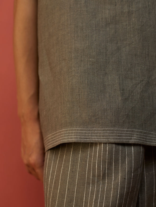 Juno Stripe Linen Pants - Grey
