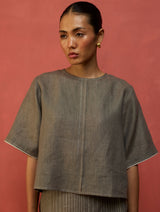 Mariko Crop Linen Top - Grey