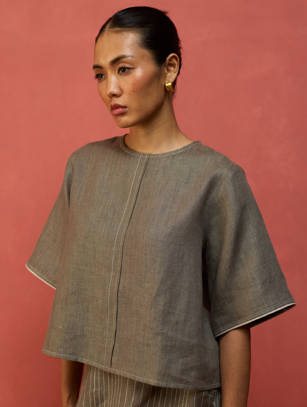 Mariko Crop Linen Co-ord Set - Grey