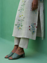 Sakura Botanical Stripe Linen Kurta Set - Natural