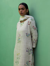 Sakura Botanical Stripe Linen Kurta Set - Natural